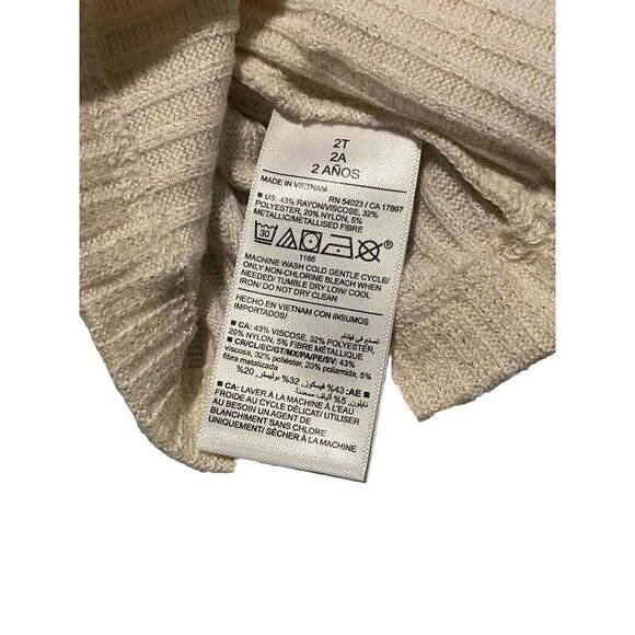 Old Navy Turtleneck Shirt Girls 2T Cream Glitter Ribbed Long Sleeve Soft Warm - Picture 6 of 8